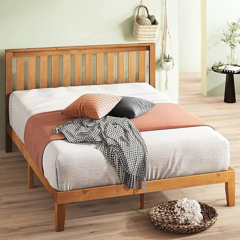 BOXED ZINUS ALEXIA 30 CM WOOD PLATFORM BED FRAME WITH HEADBOARD | SOLID WOOD FOUNDATION | DOUBLE | RUSTIC PINE