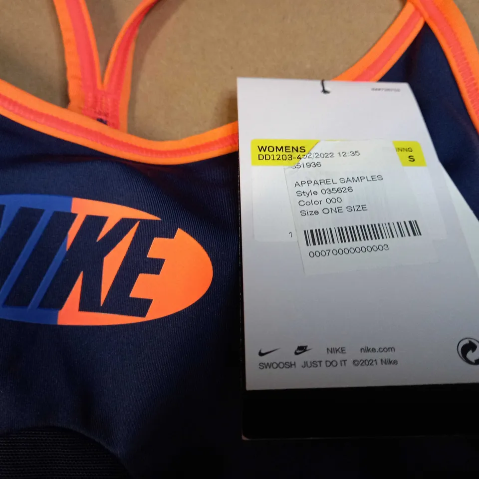 NIKE BLUE/ORANGE DETAILED SPORTS BRA - SMALL