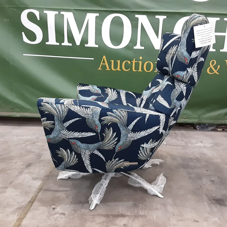 QUALITY BRITISH MANUFACTURED DESIGNER THE LOUNGE CO. JACOB CHAIR LOR288 PARADISE BIRD NAVY 