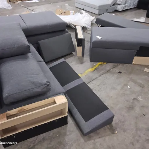 GREY FAGRIC SOFA PARTS, INCLUDING 2 Γ OTTOMAN CHAISES, BACKS, ARMS, CUSHIONS