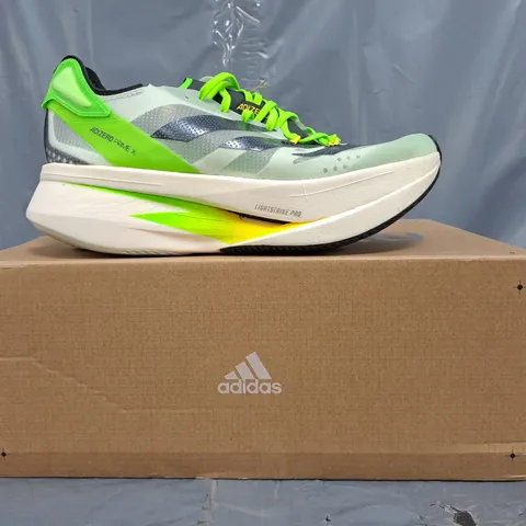 BOXED PAIR OF ADIDAS ADIZERO PRIME X SHOES IN GREEN/BLACK SIZE UK 5
