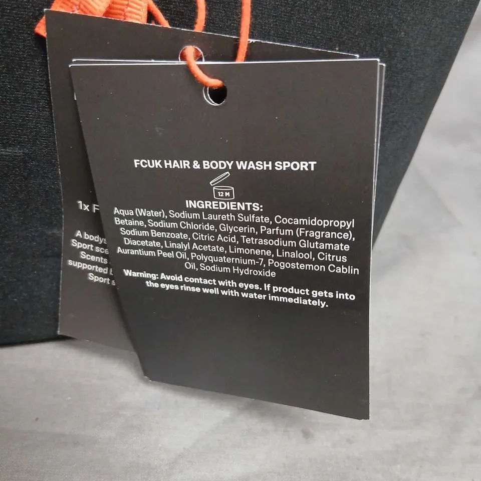 THREE FCUK HAIR & BODY WASH SPORT – BLACK TOILETRY BAG WITH TAG