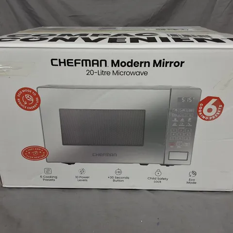 BOXED CHEFMAN MODERN MIRROR 20-LITRE MICROWAVE
