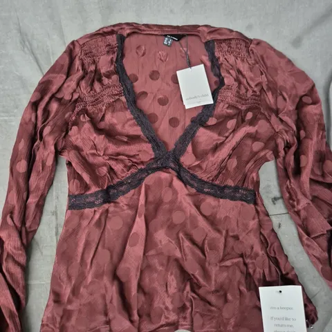 NOBODY'S CHILD ANGELA LONG SLEEVE TOP – CHOCOLATE, UK 6 (EU 34, US 2)