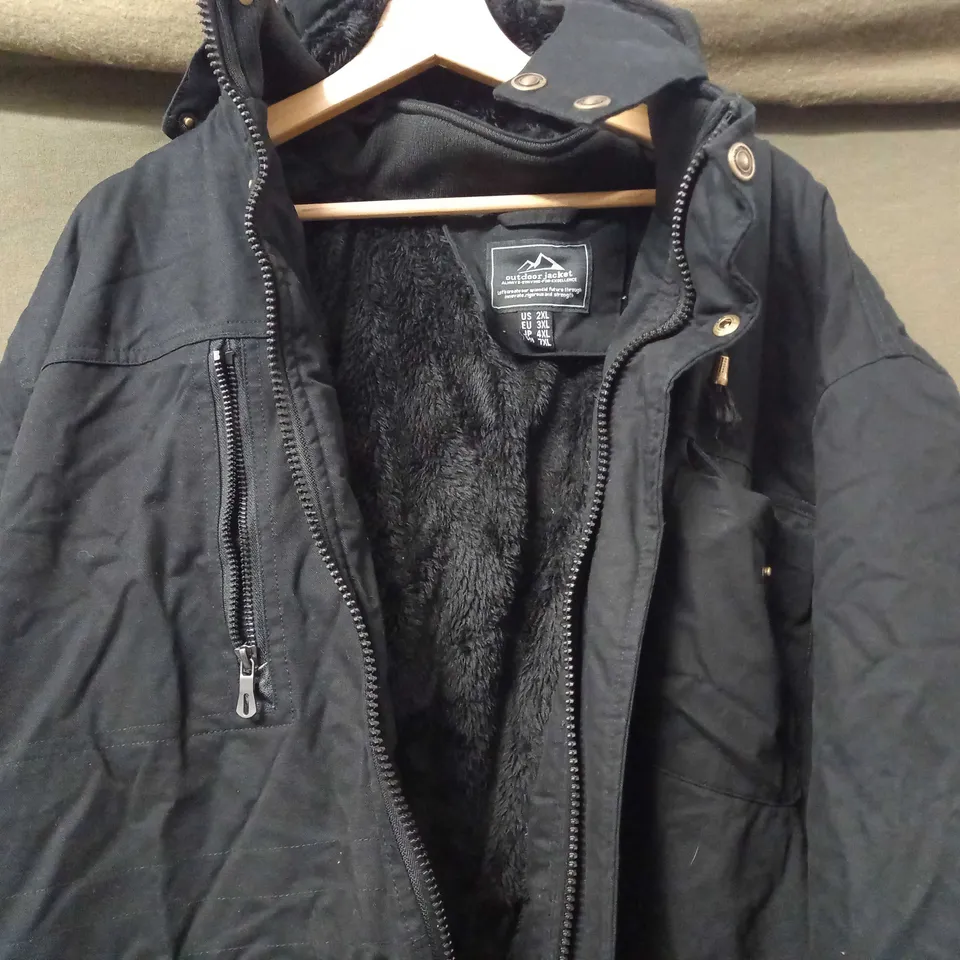 OUTDOOR JACKET FUR EFFECT LINED HEAVY COAT IN BLACK - EU XL