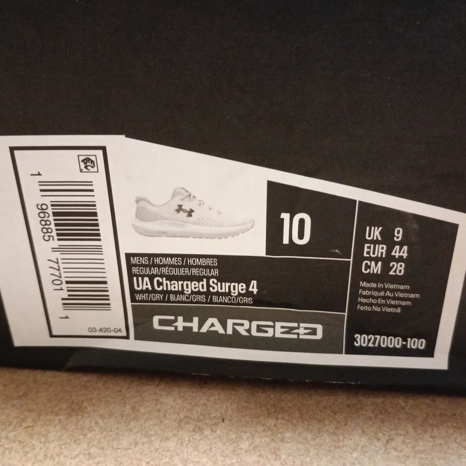 BOXED PAIR OF UNDER ARMOUR UA CHARGED SURGE 4 – MEN'S RUNNING SHOES, UK 9