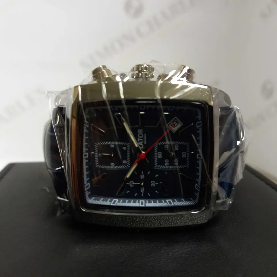 LATOR CALIBRE BLUE DIAL LEATHER STRAP WATCH RRP £585
