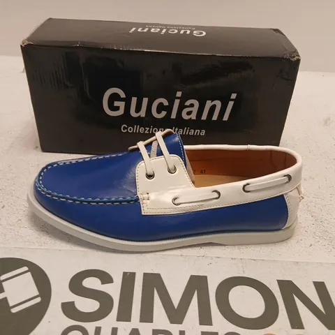 GUCCIANI COLLEZIONE ITALIANA BLUE/WHITE LEATHER BOAT SHOES UK 7 (EU 41)