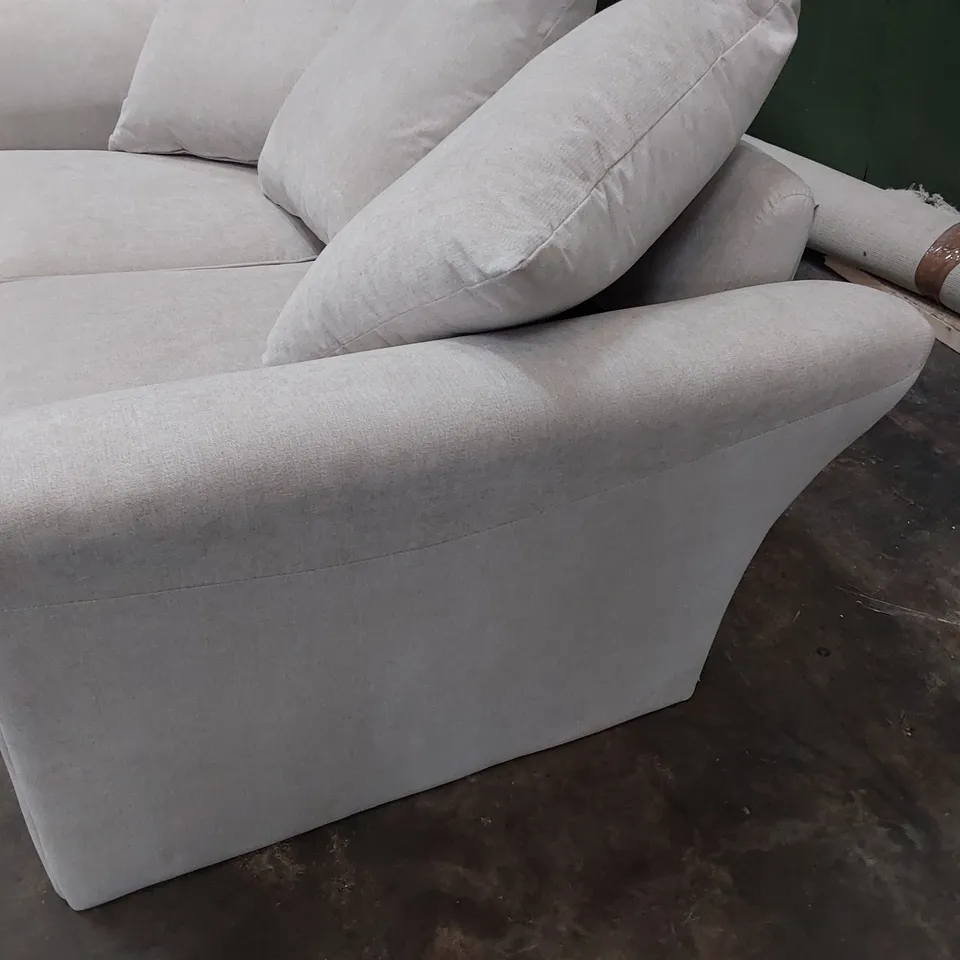 DESIGNER TWO SEATER SOFA WITH SCATTER CUSHIONS LIGHT GREY FABRIC 