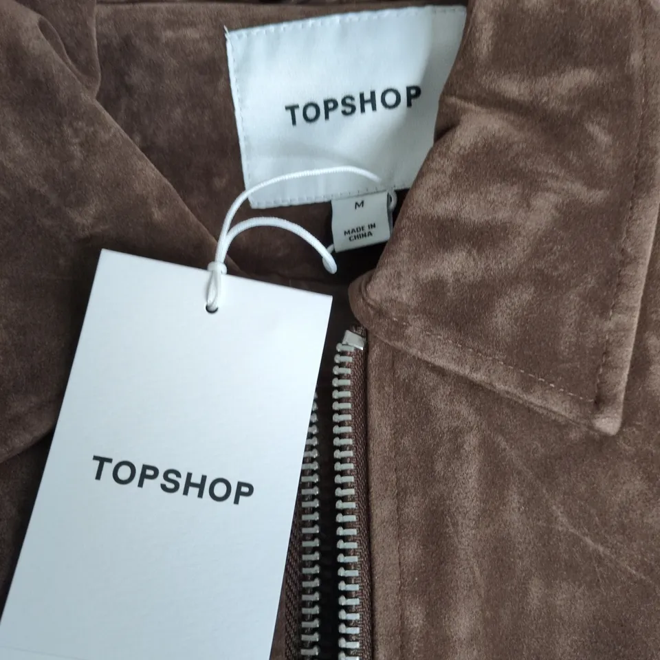 TOPSHOP BROWN SUEDE ZIP-FRONT JACKET – WOMEN, SIZE M