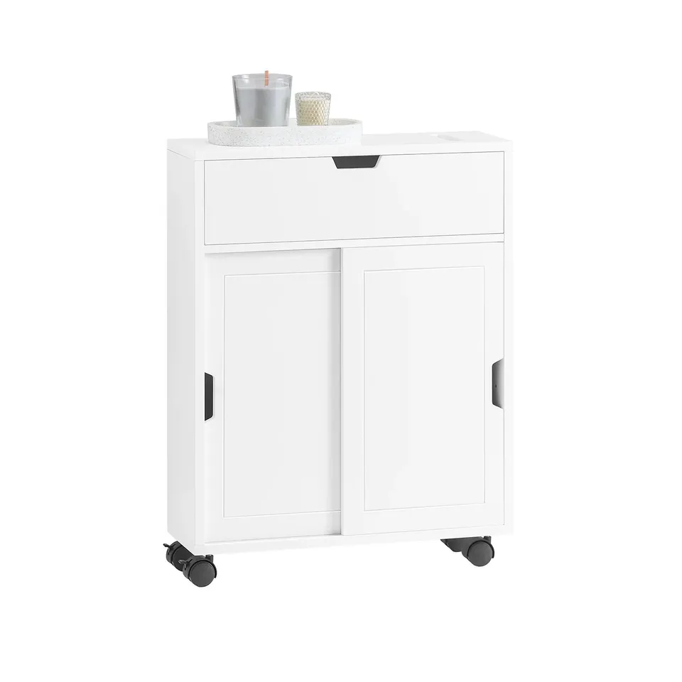 BOXED SOBUY BZR31-W, BATHROOM CABINET STORAGE SHELF ON WHEELS - WHITE (1 BOX)