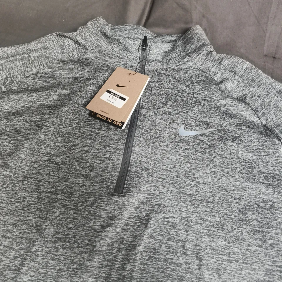 NIKE GREY HEATHER ZIP-NECK TOP - LARGE