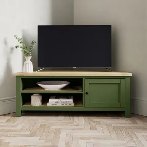 BOXED OLNEY CORNER TV UNIT FOR TVS UP TO 55" - OLIVE (1 BOX)