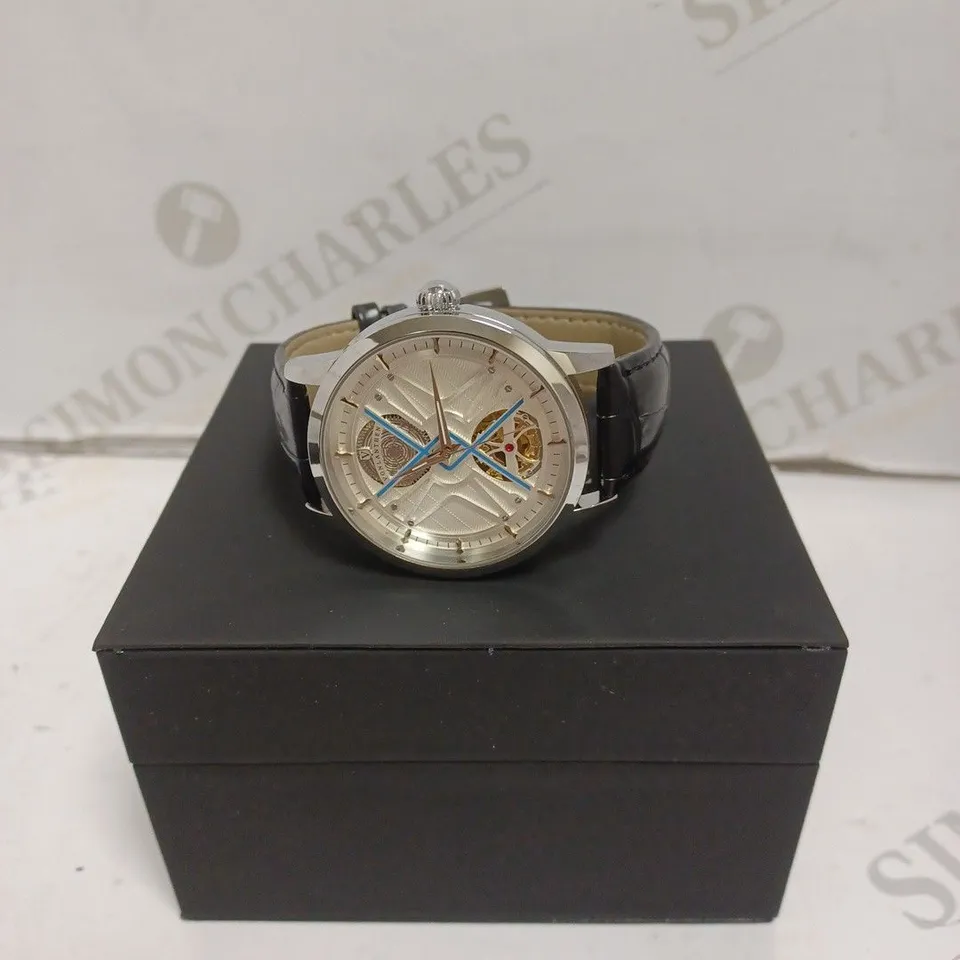 MENS VONLANTHEN AUTOMATIC SKELETON WATCH – V110 - GLASS EXHIBITION BACKCASE – BLACK LEATHER STRAP