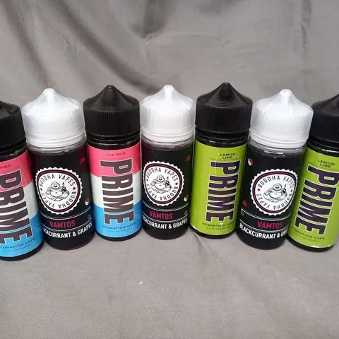 EIGHT BOTTLES OF 100ML VAPING LIQUIDS TO INCLUDE; PRIME AND BUDDHA VAPES