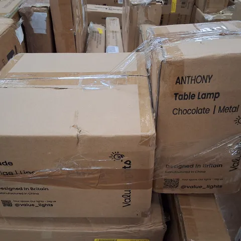 BOXED VALUELIGHTS ANTHONY CHOCOLATE METAL TABLE LAMP WITH EVA BEIGE LINEN SHADE