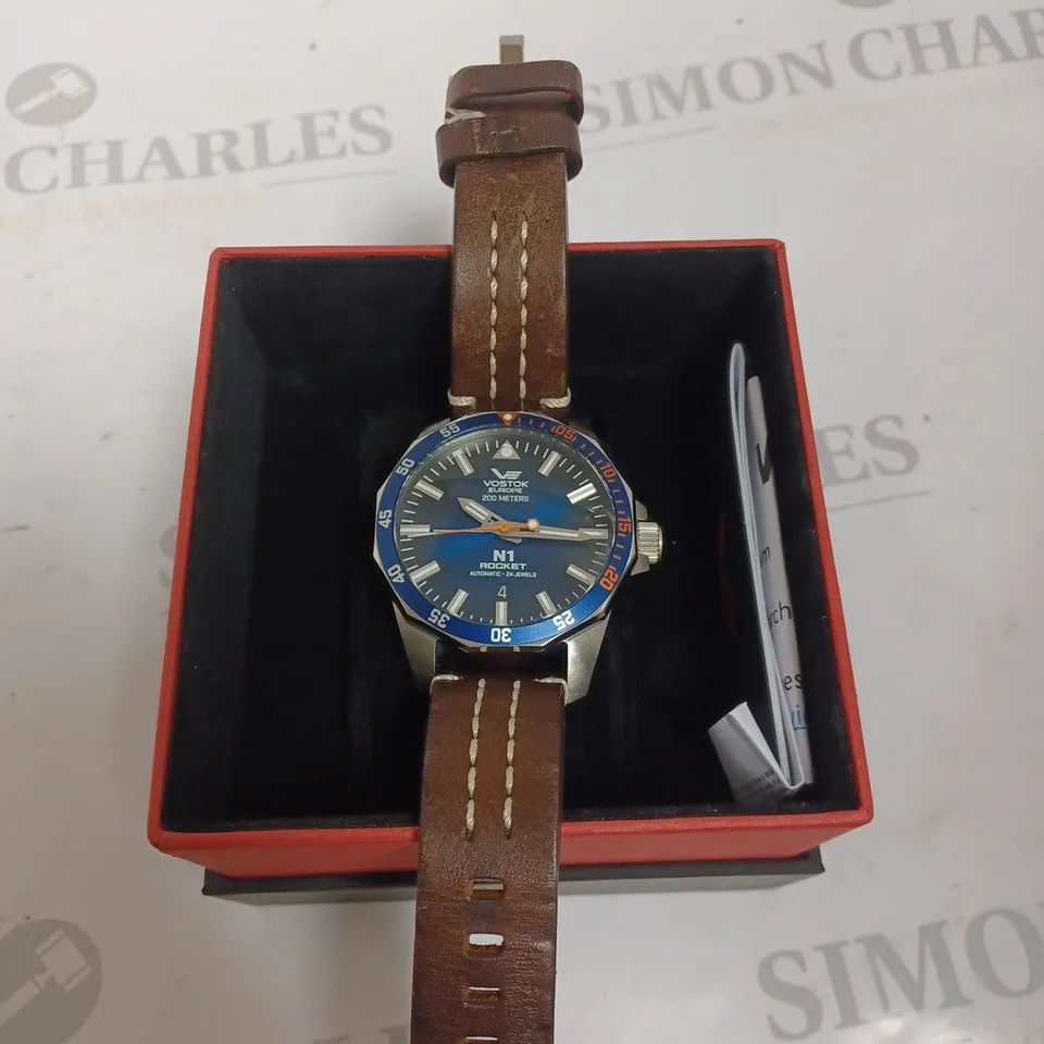 BOXED VOSTOK EUROPE N1 ROCKET AUTOMATIC WATCH GENUINE LEATHER STRAP BROWN