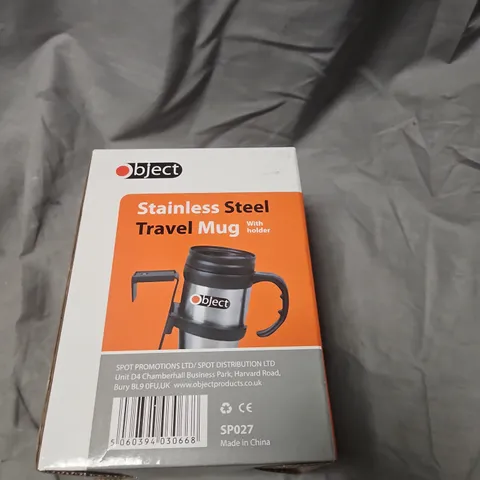 OBJECT STAINLESS STEEL TRAVEL MUG WITH HOLDER – BOXED