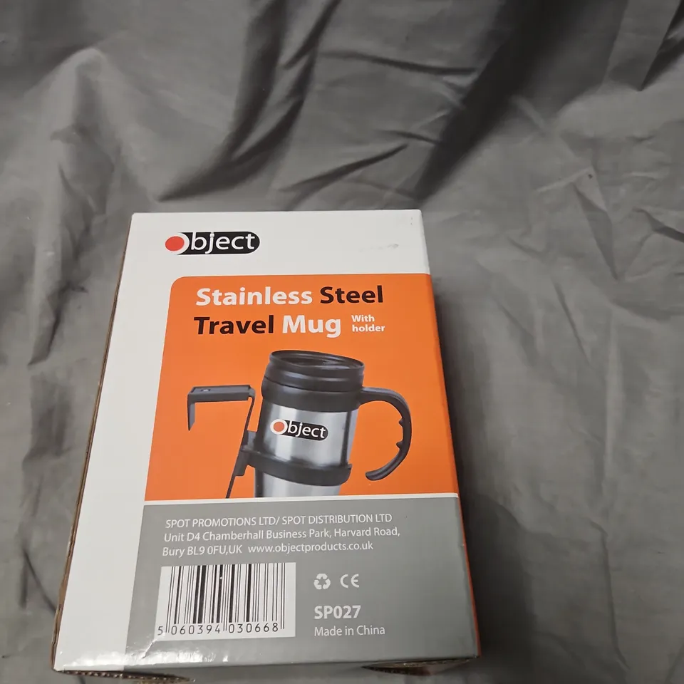 OBJECT STAINLESS STEEL TRAVEL MUG WITH HOLDER – BOXED
