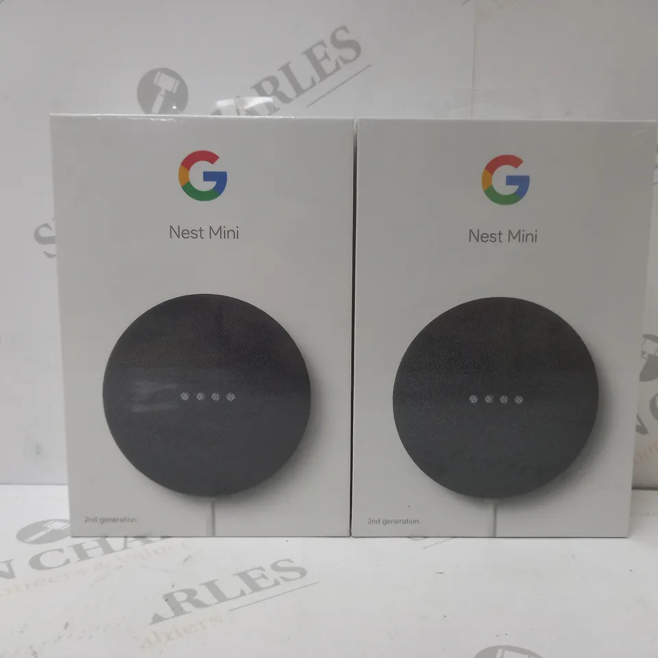 2 BRAND NEW BOXED GOOGLE NEST MINI 2ND GENERATION SMART SPEAKERS - CHARCOAL