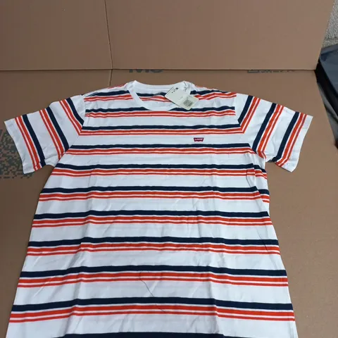 LEVI'S STRIPED T-SHIRT – WHITE WITH NAVY & RED STRIPES – SIZE L