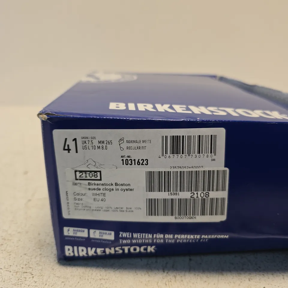 BIRKENSTOCK BOSTON SUEDE CLOGS – OYSTER/BEIGE, UK 8 (EU 41)