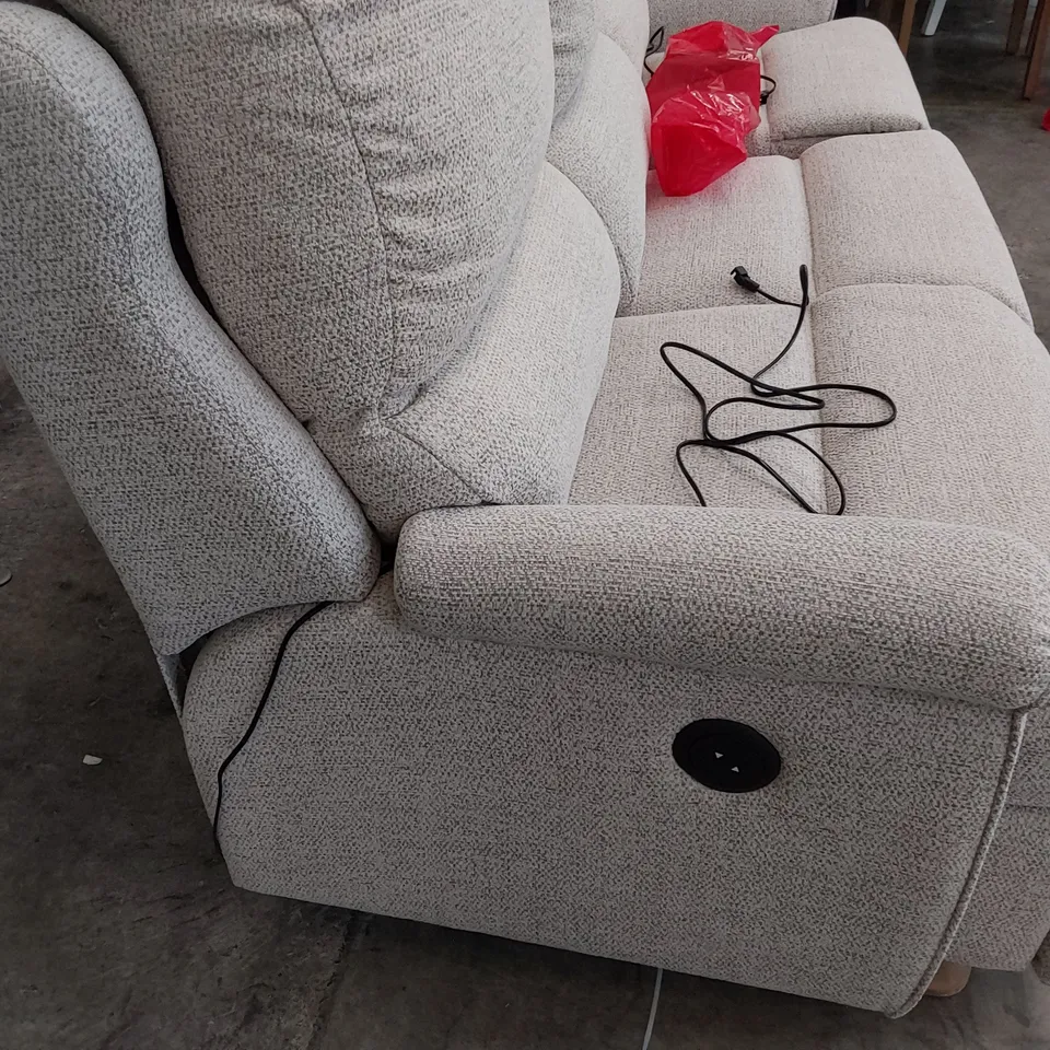 QUALITY BRITISH DESIGNER G PLAN NEWMARKET POWER RECLINING THREE SEATER SOFA SPECKLE FAWN FABRIC