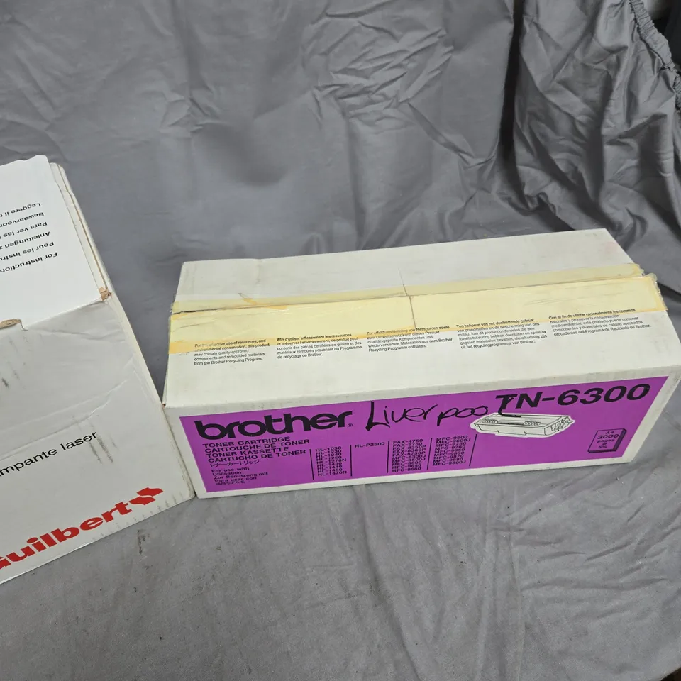 ASSORTED TONER CARTRIDGES FOR BROTHER AND OTHER BRANDS – INCLUDES TN-6300, NICEDAY, CARTRIDGE WORLD BOX OF APPROXIMATELY 10 ITEMS .