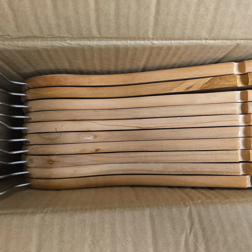 BOXED 1 ABOVE SET OF 20 WOODEN HANGERS
