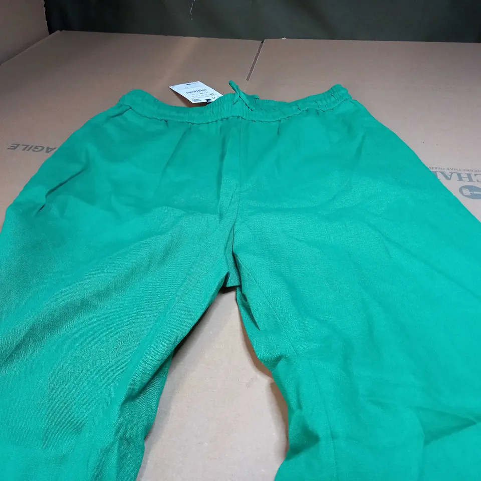ZARA STRETCH WOMENS PANTS WITH LINEN IN GREEN - MEDIUM