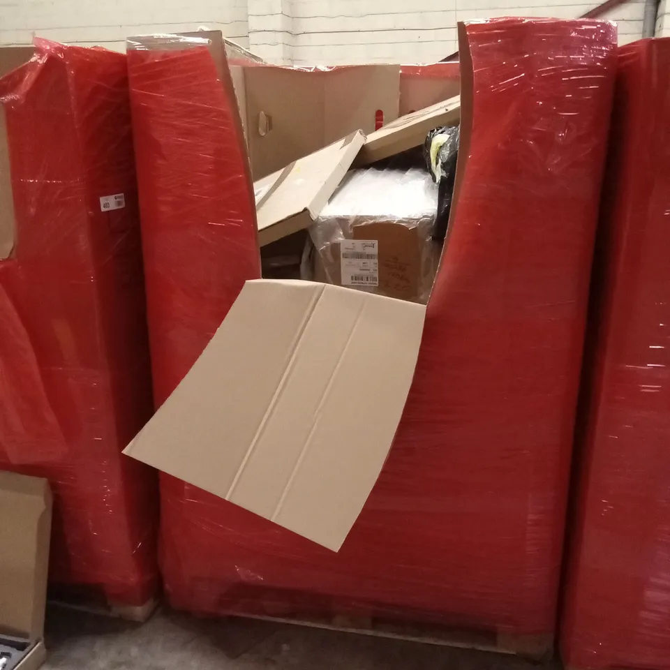 PALLET OF ASSORTED HOUSEHOLD GOODS AND PRODUCTS TO INCLUDE; SHOWER KIT, BOXED FURNITURE ETC