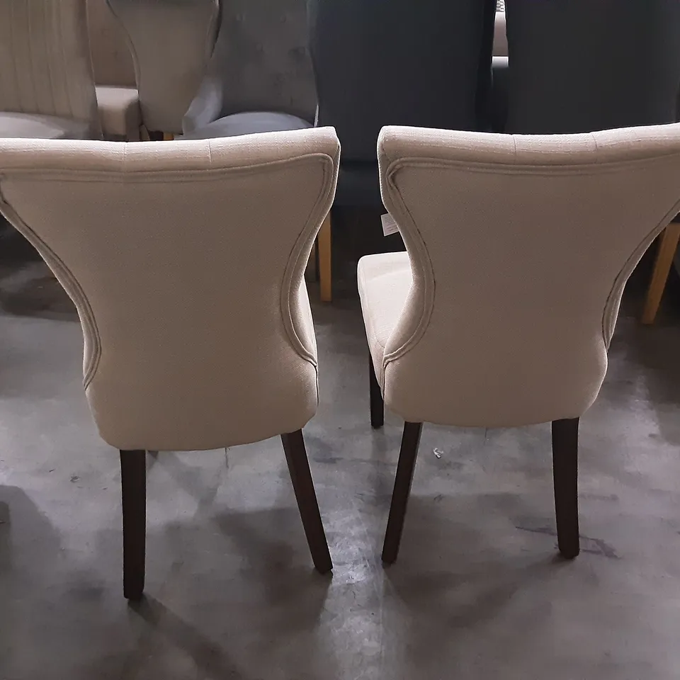 DESIGNER PAIR OF BEIGE FABRIC DINING CHAIRS