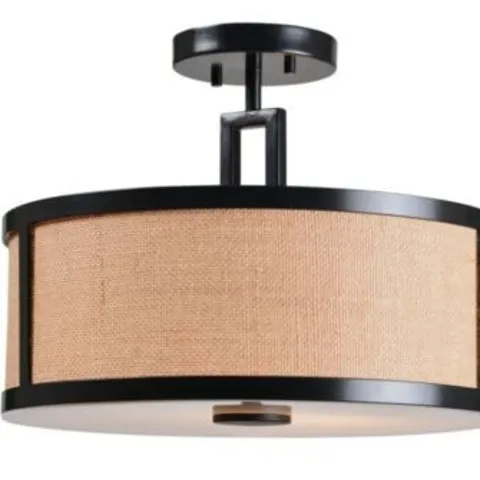 BOXED KENROY HOME KEEN 2-LIGHT SEMI FLUSH MOUNT BEIGE BLACK W 35CM X H 28CM