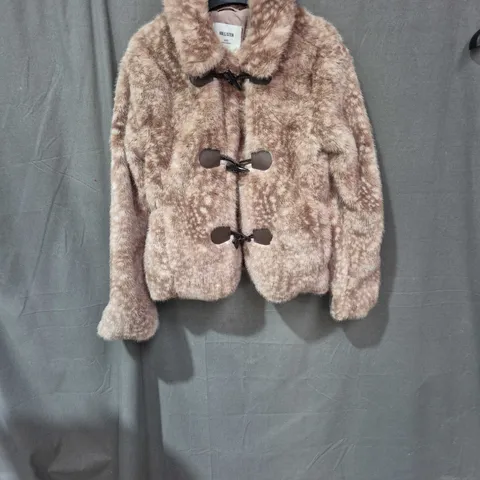 HOLLISTER FAUX FUR COAT – PINK BEIGE, UK 4 (XXS)