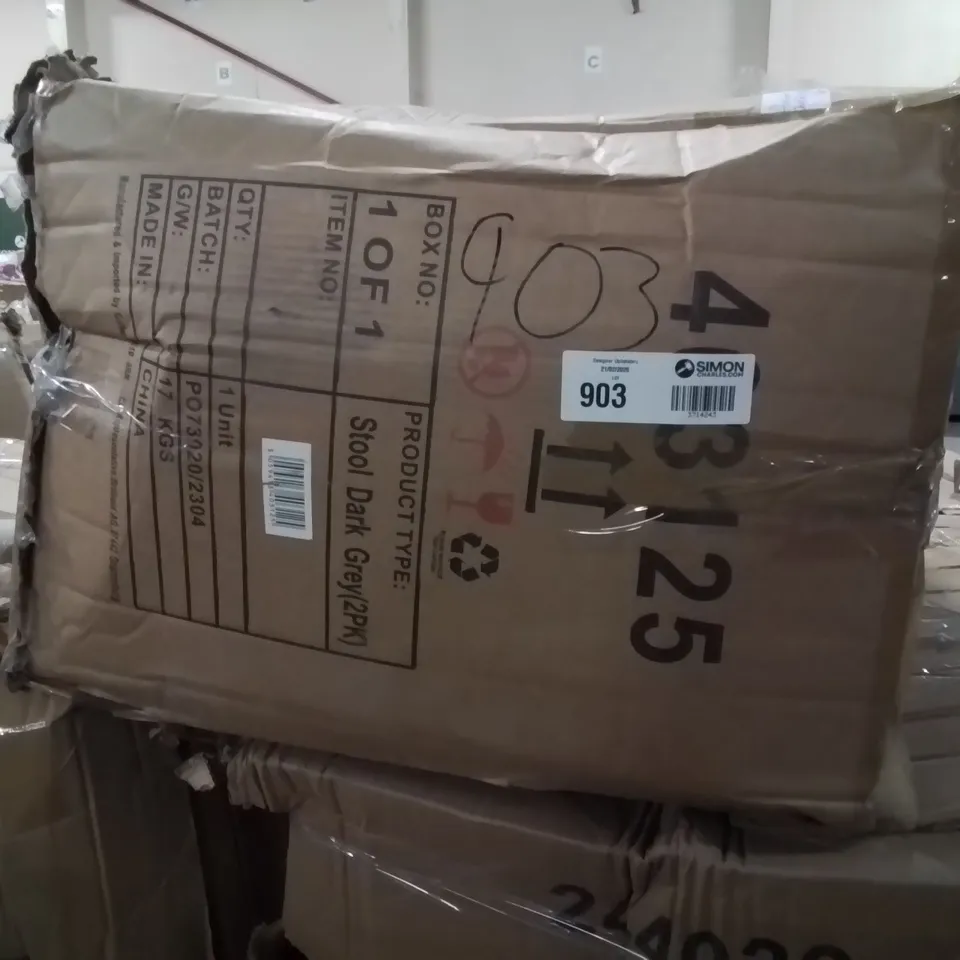 BOXED PAIR OF GALLERY FLANAGAN STOOLS - DARK GREY VELVET