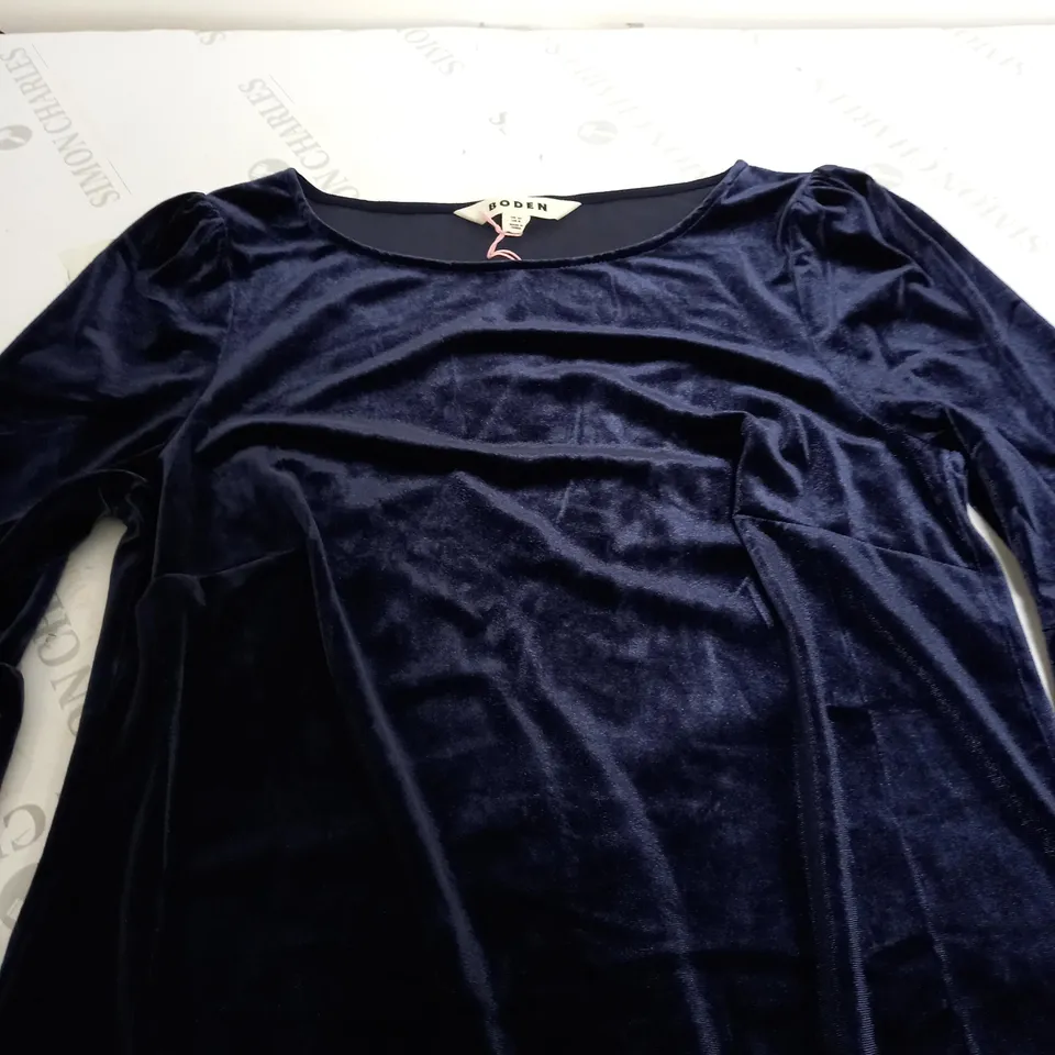 BODEN VELVET RUFFLE-CUFF TOP - NAVY - UK 10