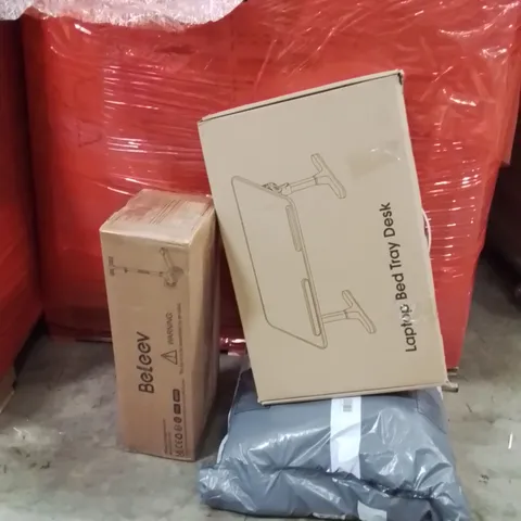 PALLET OF ASSORTED HOUSEHOLD GOODS AND PRODUCTS TO INCLUDE;LAPTOP BED TRAY DESK,LARGE AREA RUG,KIDS SCOOTER 