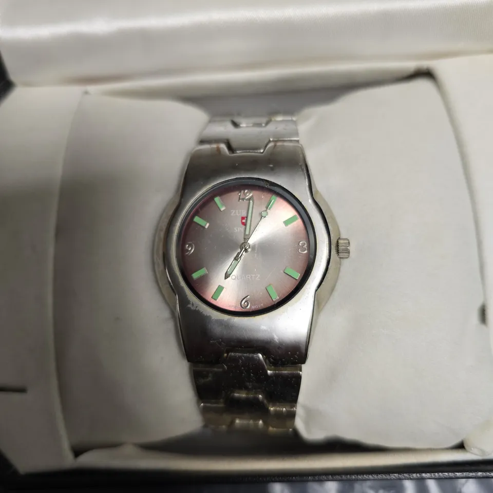 ZURICH SPORTS QUARTZ WRISTWATCH – STAINLESS STEEL BRACELET, PINK DIAL (BOXED)