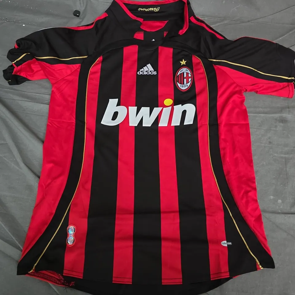 AC MILAN FOOTBALL SHIRT – ADIDAS, BWIN SPONSOR, CHAMPIONS LEAGUE PATCH, UK S