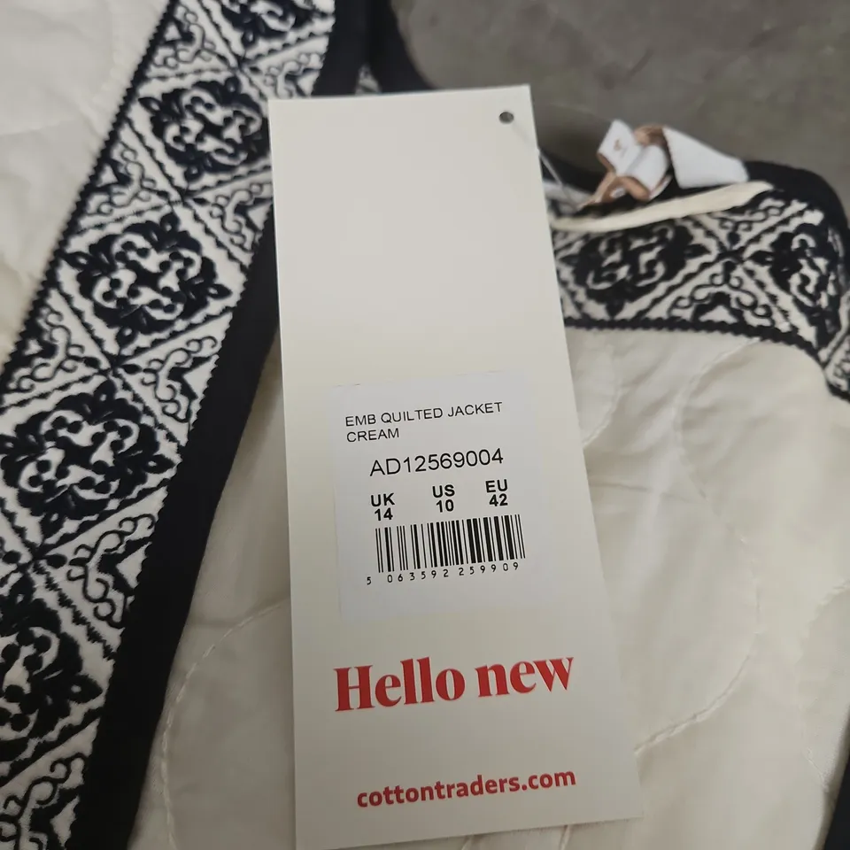 COTTON TRADERS EMB QUILTED JACKET CREAM – UK 14