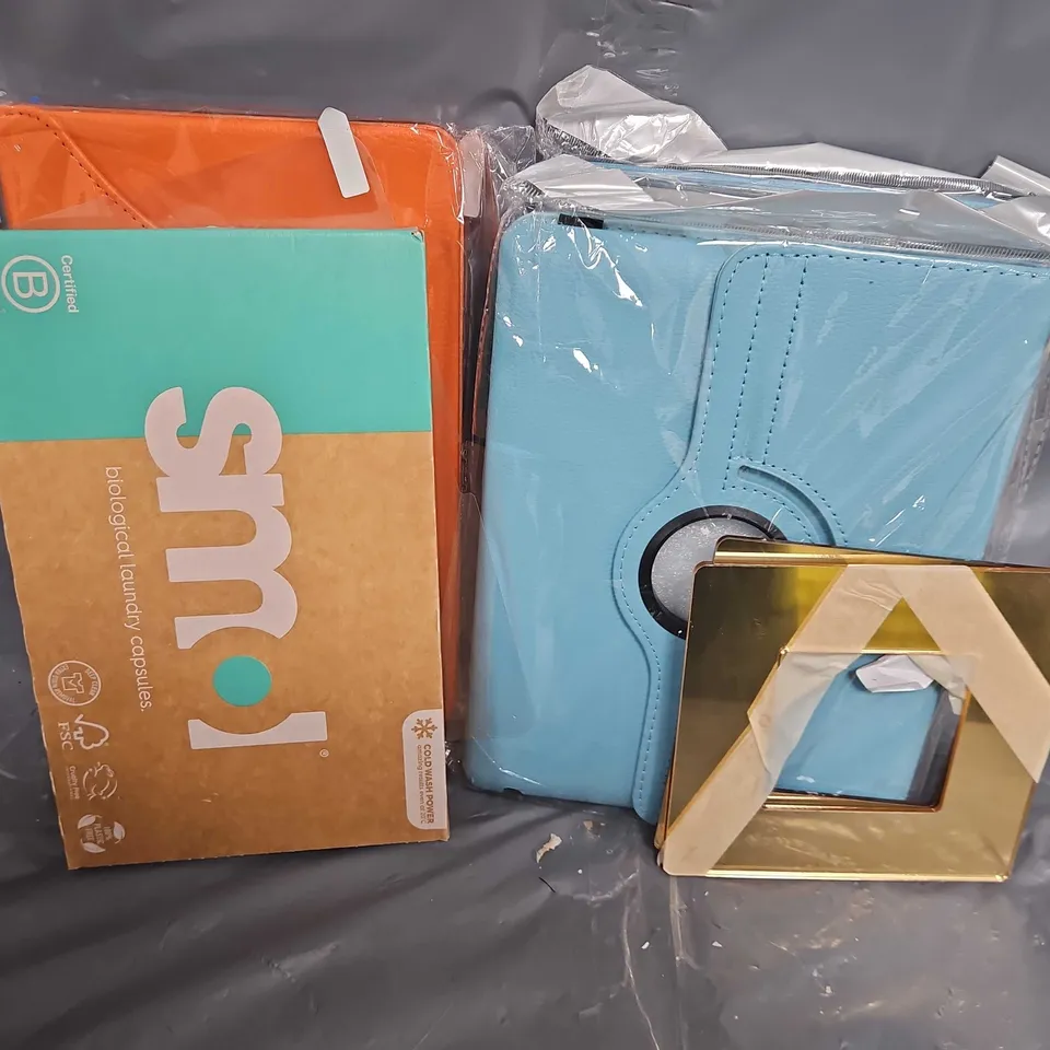 box of assorted home and accessories items to include - tablet case - light switch covers - 