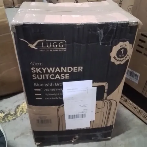 BOXED LUGG 40CM SKYWANDER SUITCASE BLUE WITH BROWN 