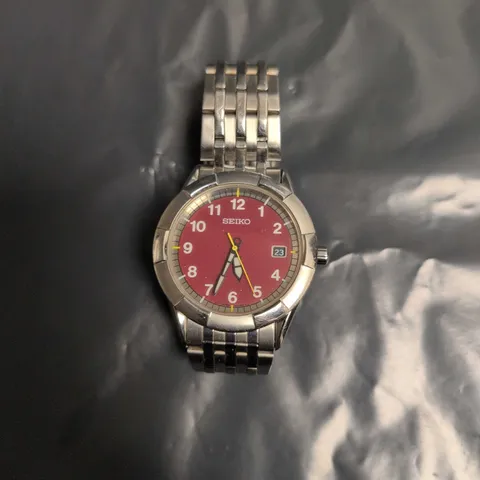 Seiko Stainless Steel Wristwatch with Red Dial
