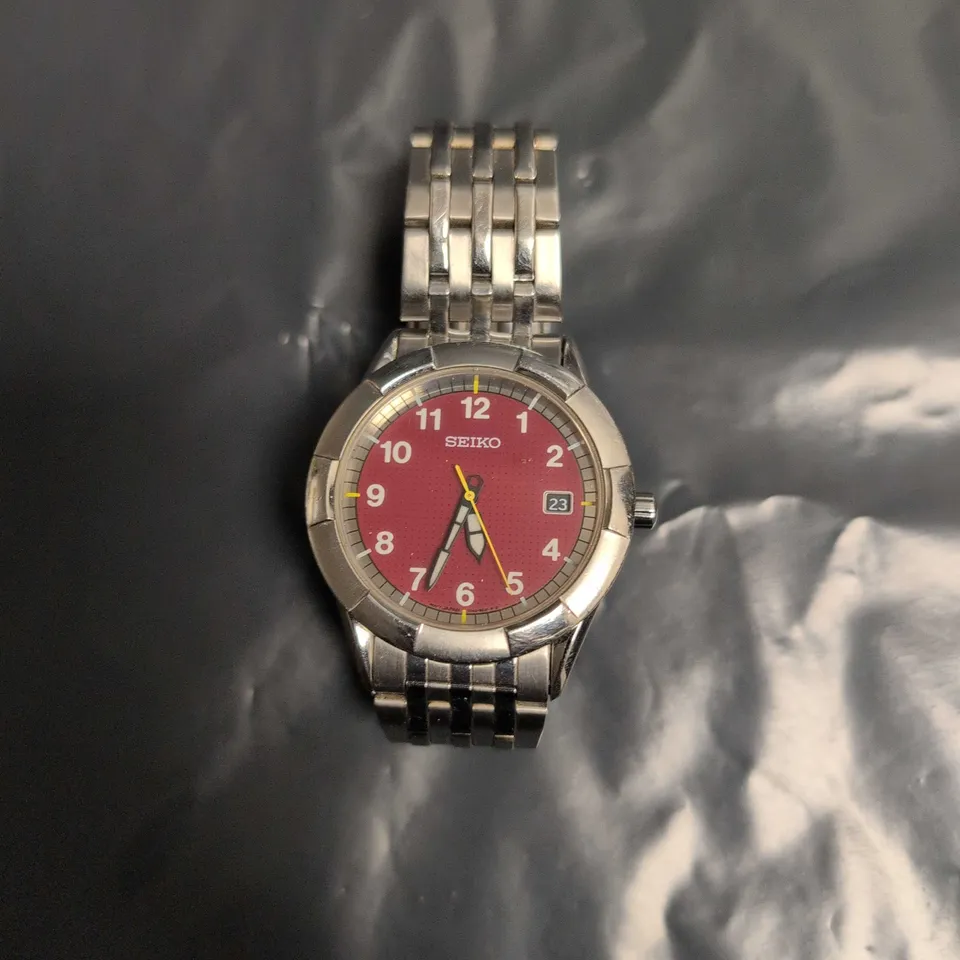 Seiko Stainless Steel Wristwatch with Red Dial