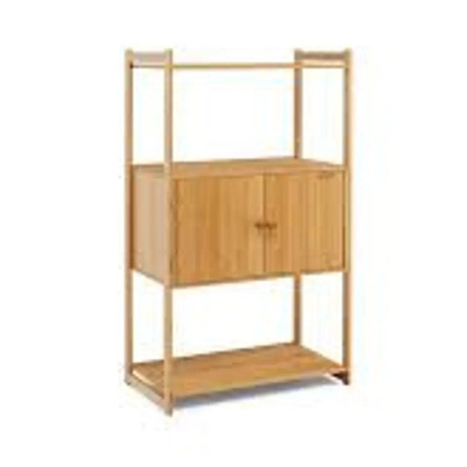 BOXED COSTWAY 2 DOOR 3 SHELF NATURAL BAMBOO BATHROOM STORAGE CABINET