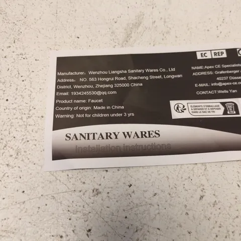 FAUCET WITH INSTALLATION INSTRUCTIONS LEAFLET – SANITARY WARES (HOME PLUMBING)
