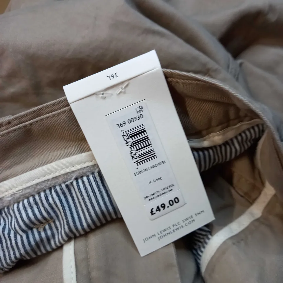 JOHN LEWIS STONE CHINO'S - SIZE W36 LONG