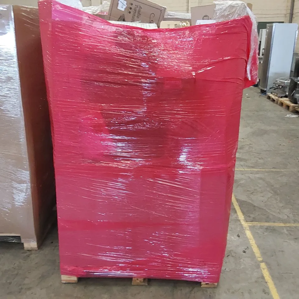 PALLET OF ASSORTED ITEMS INCLUDING: CHILDREN'S BIKE, TRAINING BENCH, RICE COOKER, AUDIO TURNTABLE, SMART HEATER 