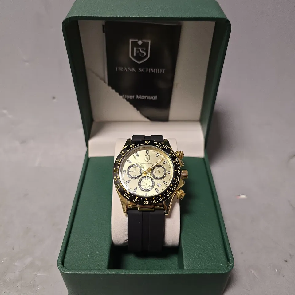 FRANK SCHMIDT WATCH – MULTI FUNCTION SUB DIALS WITH DATE – HQ RUBBER SPORTS STRAP – 3ATM WATER RESISTANT – GIFT BOX INCLUDED
