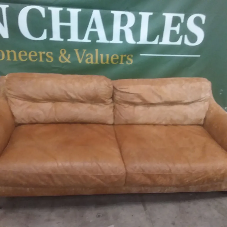 QUALITY DESIGNER CORNELIAN 3 SEATER SOFA - TEXTS TAN LEATHER